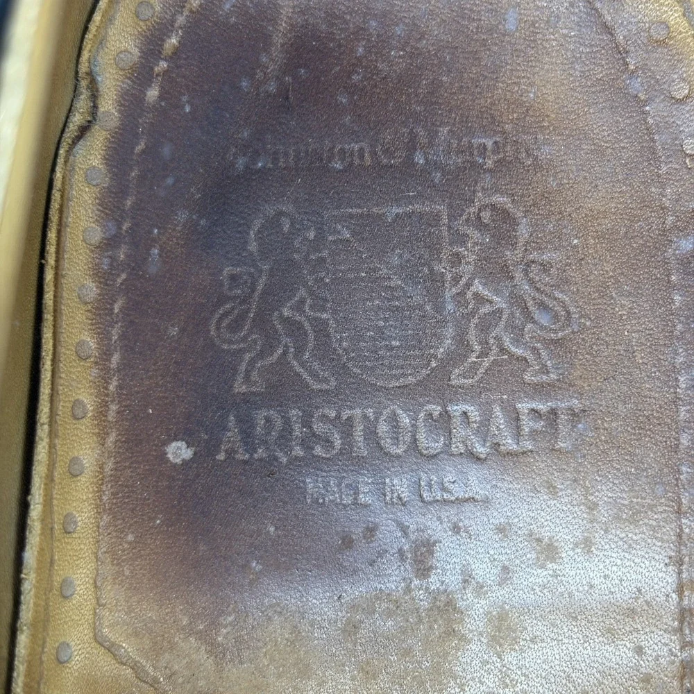 Vtg Johnston & Murphy Mens 10 Shoes Aristocraft Oxford Burgundy Leather Cap USA